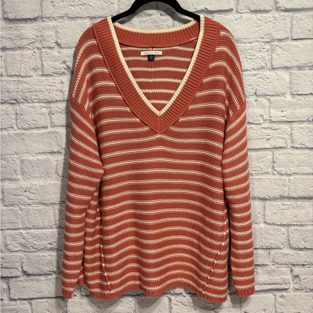 American Eagle Outfitters Striped V-Neck Sweater XXS (oversized fit)